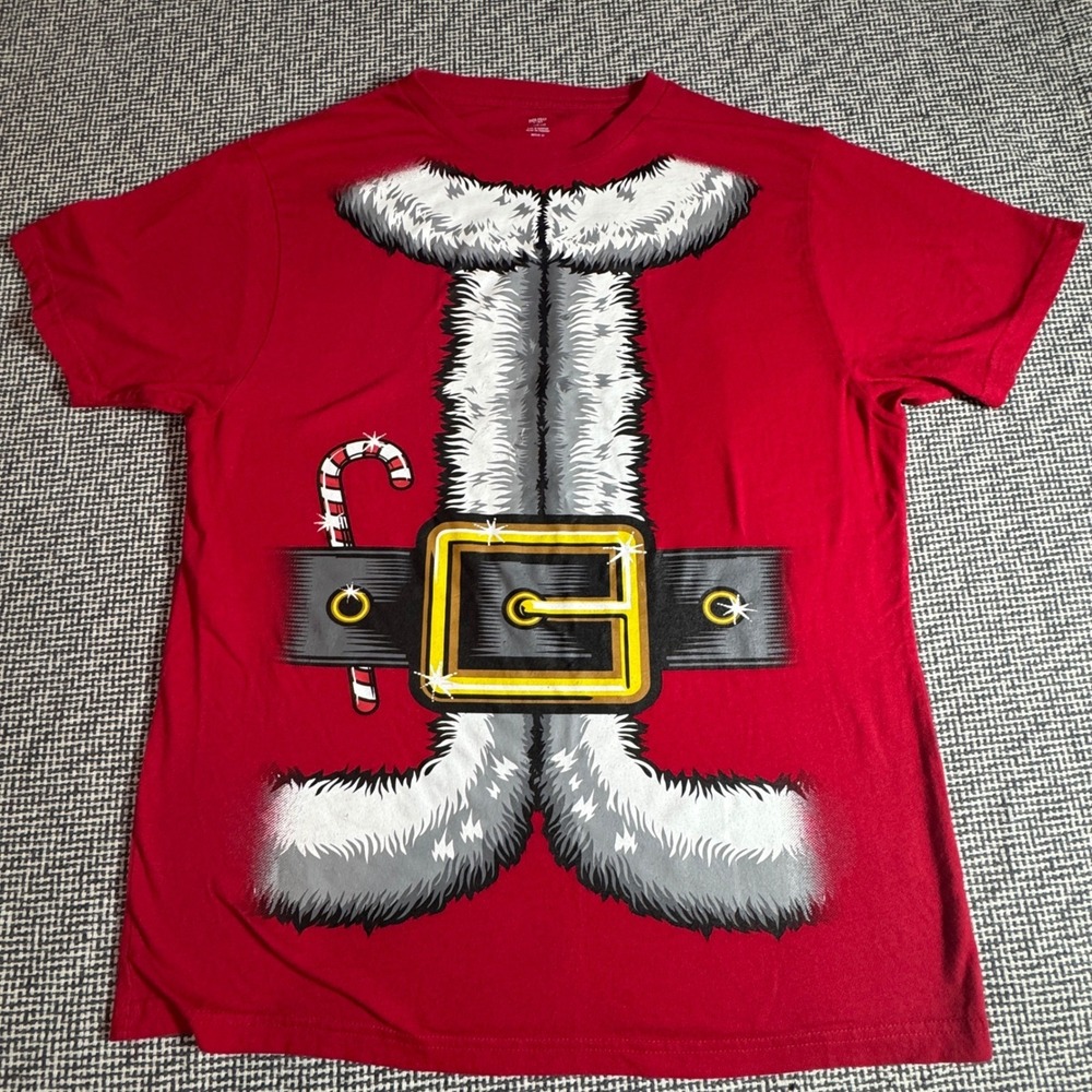 Holiday Time Mens Santa Suit Graphic T-Shirt Red Christmas Tee Size L 42-44